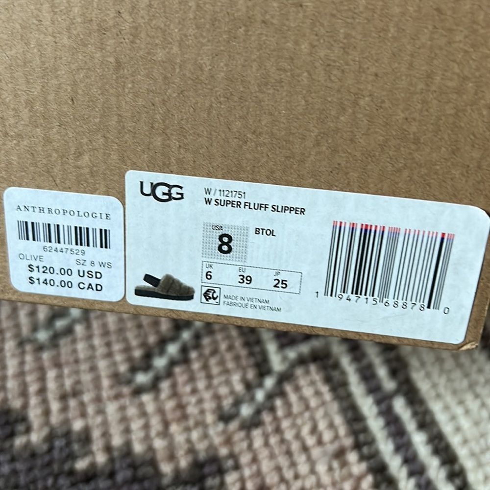 NWT UGG Women's Super Fluff Slipper in Burnt Olive Size 8 - Picture 6 of 6